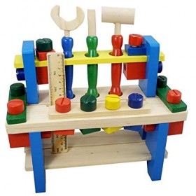 Huachaoxiang Boîte À Outils Et Workbench dans du Bois Coloré, Favorise Les Compétences Motrices Dannées Jouet Coloré Bois Po