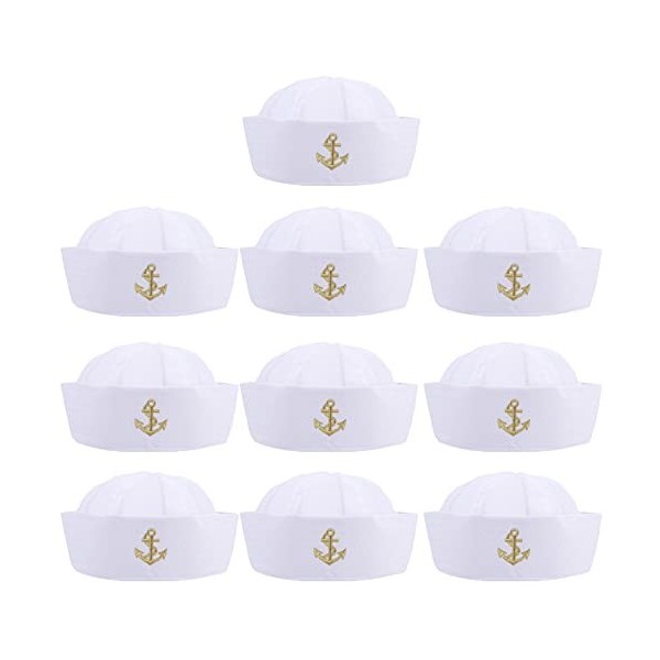 TOYANDONA Casquette Violoniste 10 Pièces Halloween White Sailor Hat Navy Sailor Hat pour Costume Accessoire Captain Caps Yach