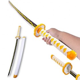 HBCH Tueur De Démons Katana Épée en Bois Lame en Bois Daccessoire dhalloween Arme Jouet Épée De Samouraï Demon SlayerJeux D