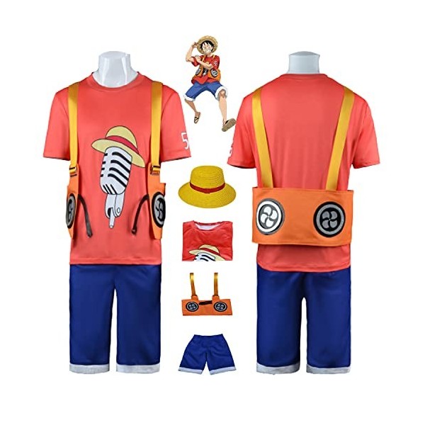 Tjmiaohao Anime One Piece Film Red Monkey D. Luffy Cosplay Costume Outfit Jeu de Rôle Uniforme Chapeau Ensemble Complet Hallo