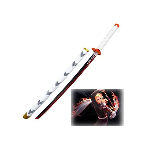 JRPT Rengoku Kyoujurou Katana Wooden Katana Sword Arme Props, Anime Samurai Ninja Sword Jouet Avec Fourreau, Accessoires de J