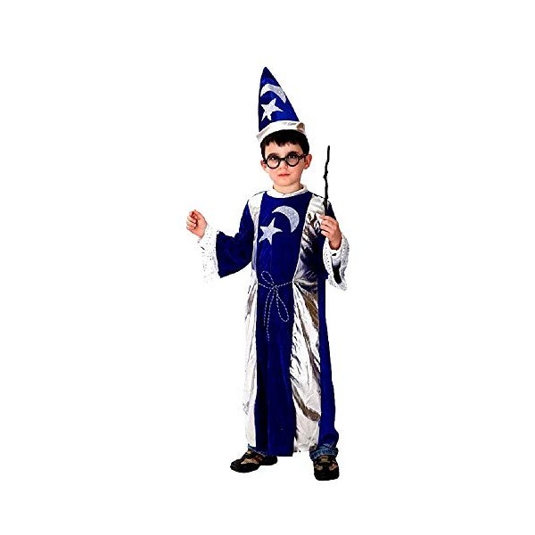 KIRALOVE Costume de magicien merlin - couleur bleu et argent - déguisements pour enfants - halloween - carnaval - enfant - ta