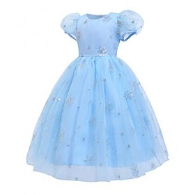 VIROYA Elsa Dress Up pour Filles Ice Snow Queen Dress Up Costume Paillettes Flocon de Neige Princesse Robe + Accessoires Cont