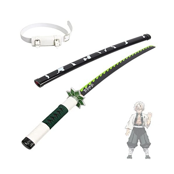 Lame de Tueur de démons Katanas Shinazugawa Sanemi Arme COS épée,Accessoires,Jouet décoratif,76cm/104cm pour Enfants,Fan dan