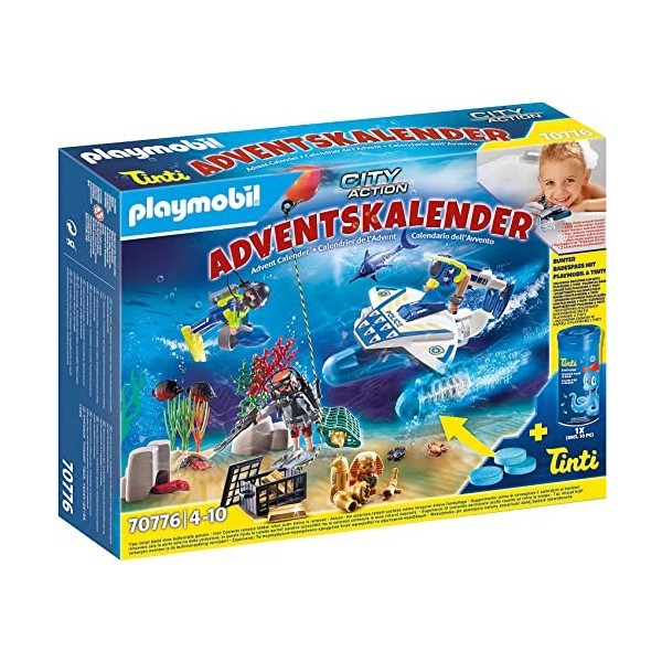 Playmobil 70776 Cal Avent Jeu de Bain Policiers Mission Aquatique- City Action- La Magie de Noël- Noel Calendrier de lavent