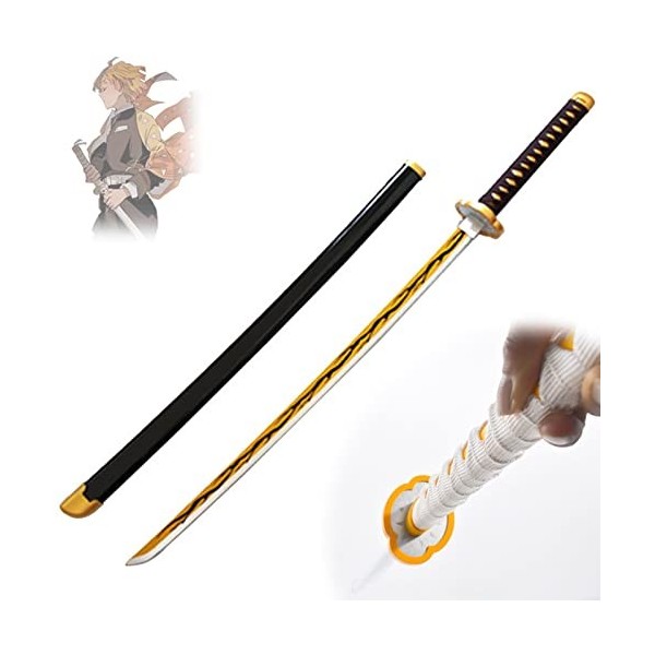 HASMI Lame de Katanas de Cosplay de 104Cm, Épée En Bois de Samouraï Agatsuma Zenitsu, Modèle DArme, Jouet, Accessoire de Dég