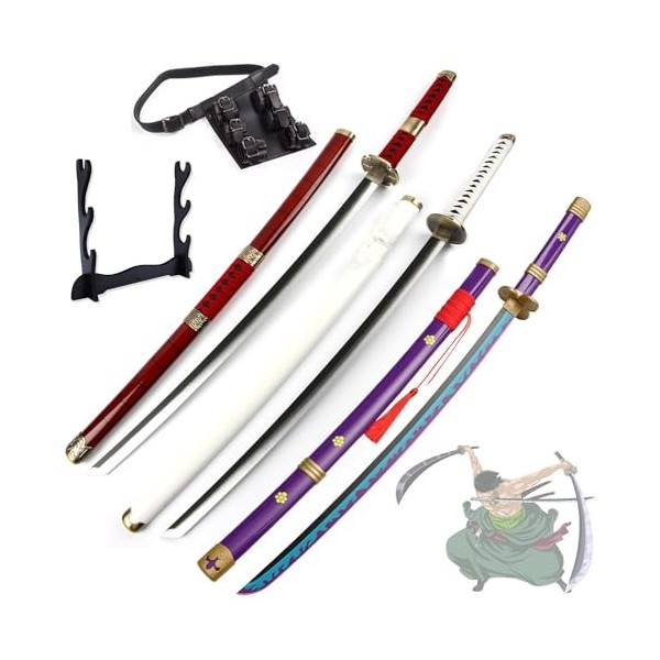 BRELHF Épée Katana Roronoa Zoro Accessoires de réplique, Épée de samouraï avec Fourreau et Support, sandai kitetsu/Wado Ichim