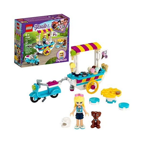 LEGO Friends, Le chariot de crèmes glacées, Ensemble de jeu avec Stéphanie, le scooter et la figurine de Dash le chien, pour 