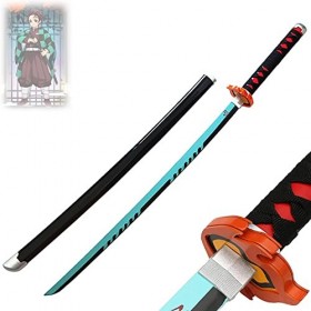 HASMI Modèle DÉpée En Bois de Lame Pour Cosplay Slayer, Jouet Katana Anime, Lame DAccessoire Kamado Tanjiro, 104Cm/Blue Bla
