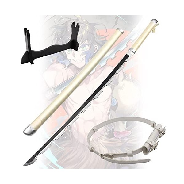 Uvency Katana Ninja Blanc, Épée de Samouraï En Bois de 75/100 Cm, Hashibira Inosuke, Accessoires de Cosplay DAnime/Hashibira