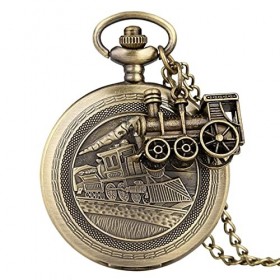 HEYBEC Bronze Train Locomotive Engine Quartz Pocket Watch Retro Collier Pendentif Chaîne Cadeaux avec Train Accessoire-3