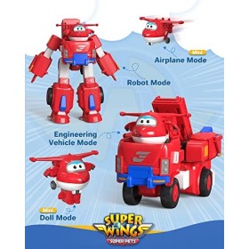 Super Wings "Jetts Robo Rig" Vehicule Transformable en Robot 18 cm + 1 Figurine,Jouet Enfant 2 3 4 5 6 7 8 Ans Garcon Fille