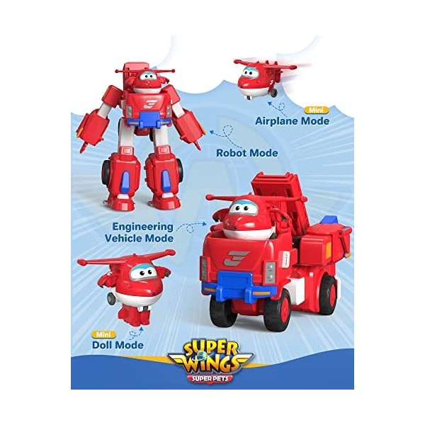Super Wings "Jetts Robo Rig" Vehicule Transformable en Robot 18 cm + 1 Figurine,Jouet Enfant 2 3 4 5 6 7 8 Ans Garcon Fille