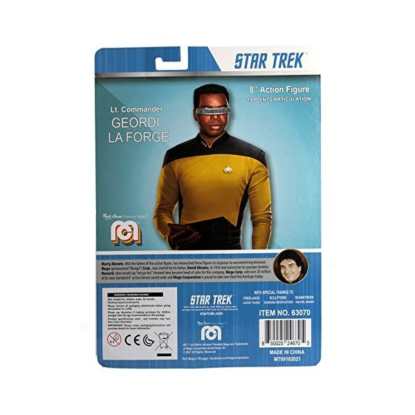 MEGO - Lt. Commander Geordi La Forge Star Trek TNG – Figurine daction de 20,3 cm – Mego Sci-Fi, multicolore – pour les fans 