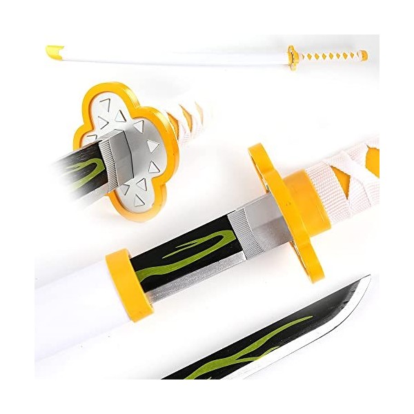 HBCH 104cm Demon Slayer Épée en Bois Agatsuma Zenitsu Katana Sabre Japonais Cosplay Anime Samurai Ninja Épée Armes D Accesso