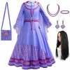 Foanja Asha Déguisement avec Cape Fille Cosplay Film Wish Princesse Asha Ballerine Robe de Princesse et Accessoires Fancy Dre