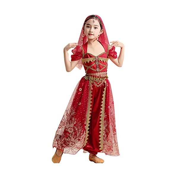 FASFSAF Nouvelle Danse du Ventre pour Enfants, déguisement de Princesse Jasmine Tout-Petits, Filles avec Bandeau, Accessoires