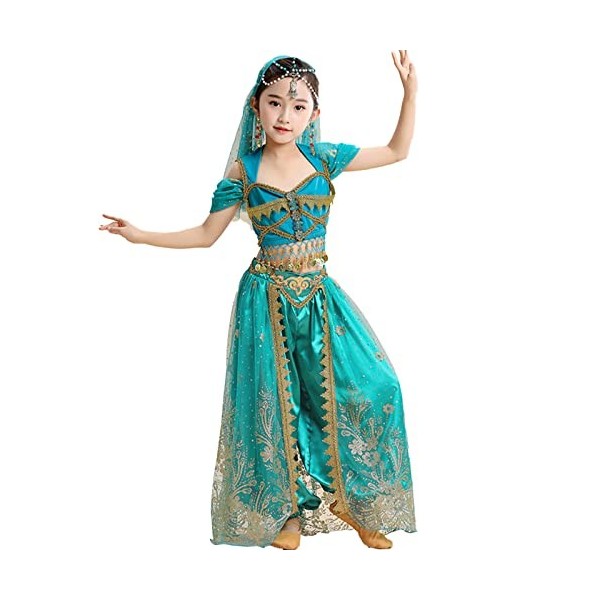 FASFSAF Nouvelle Danse du Ventre pour Enfants, déguisement de Princesse Jasmine Tout-Petits, Filles avec Bandeau, Accessoires