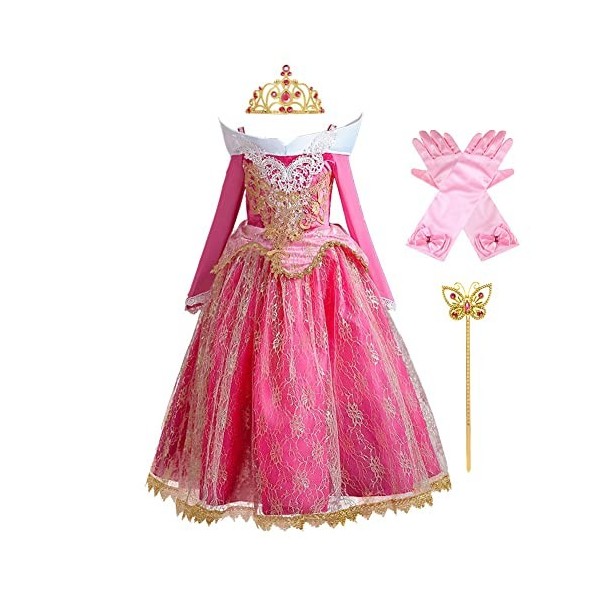 HOIZOSG Costume de princesse Aurora pour fille - La Belle au bois dormant - Pour fête danniversaire, carnaval, Halloween, No