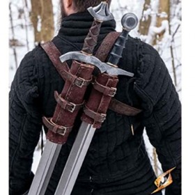 WORUETE Grenouille épée en Cuir Renaissance, Medieval Warrior PU Cuir Dos Double étui épée pour la Performance de scène Cospl