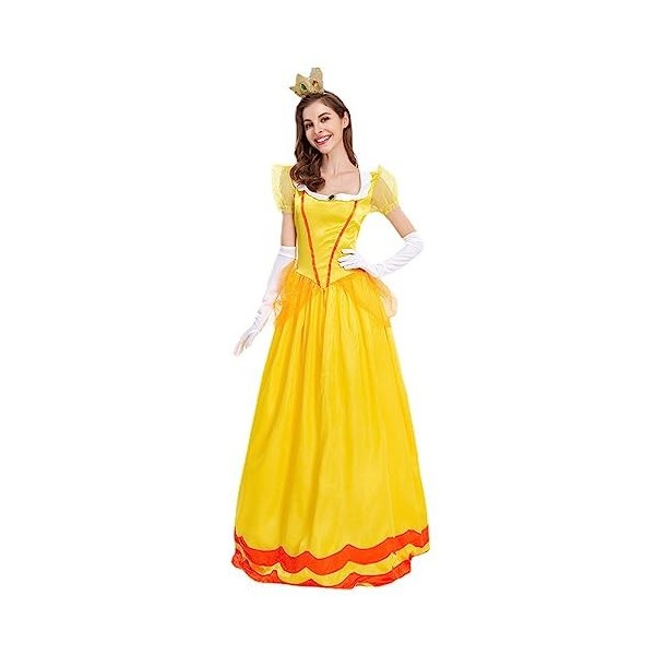 LANGWEI Robe De Princesse Dhalloween Pour Femme Deluxe Fairytale Queen Cosplay Accessoires,Jaune,XL