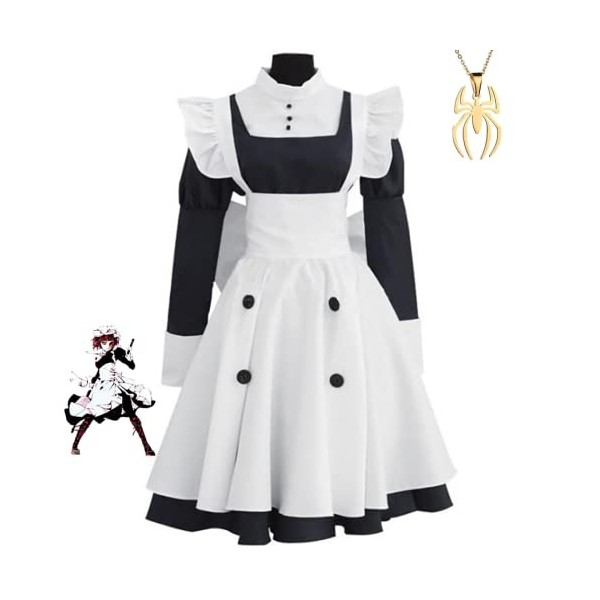 Anime Cosplay Vêtements Black Butler Mey-Rin Uniforme Tenue De Femme De Chambre Mascarade Danse Soirée Avec Collier Convient 