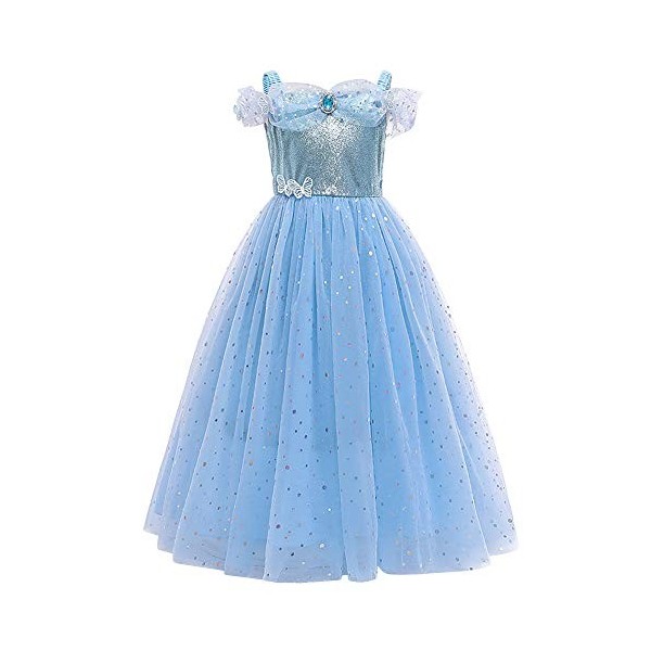 DAONPHARI Filles Cendrillon Robe Princesse Costume + Accessoires Ensemble Conte de Fées Cosplay Halloween Carnaval Costumes N