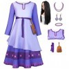 Foanja Asha Déguisement Fille Femme Cosplay Film Wish Asha Robe de Princesse et Accessoires pour Enfant Adulte Fancy Dress Ha