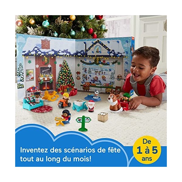 Fisher-Price Calendrier de l’Avent 2022 avec personnages Little People sur le thème des fêtes, 24 figurines et accessoires su