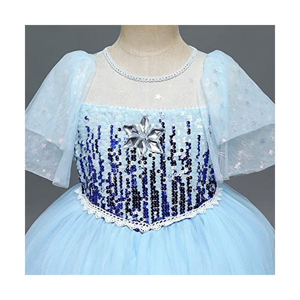 7PCS Filles Elsa Costume avec Accessoires Princesse Habillage Cosplay Ice Queen Fantaisie Robe Enfants Halloween Party Noël C