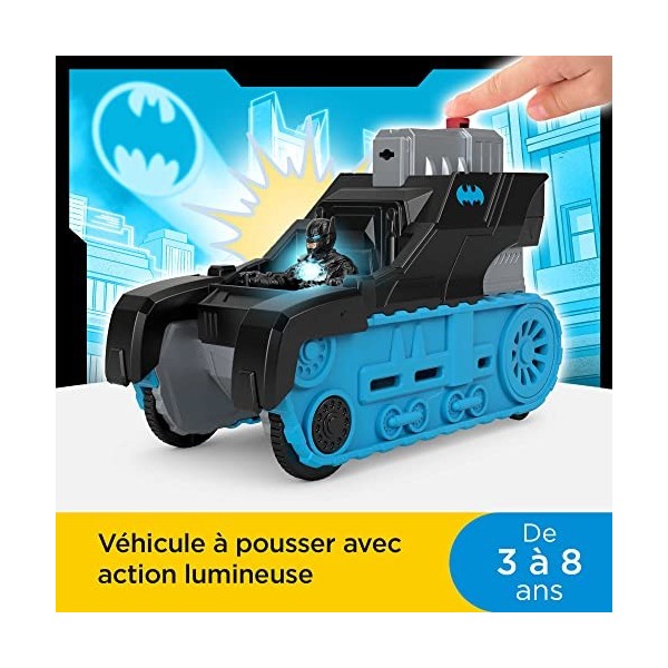 Imaginext DC Super Friends Tank Bat-Tech, véhicule à pousser avec figurine Batman, jouet pour enfant de 3 à 8 ans, GVW26