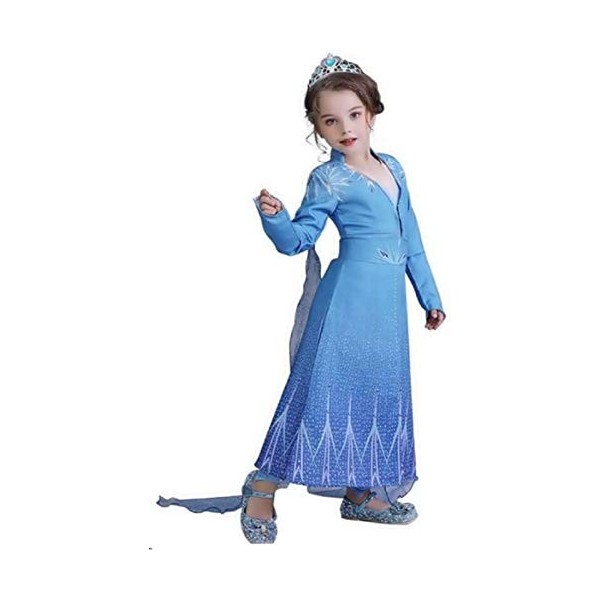 Costume dElsa pour fille - Carnaval - Déguisement - Halloween - Deluxe - Cape - 2 - Noël - Carton animé - Couleur bleue - 10