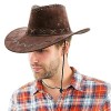 Chapeau de cowboy marron x24 – Imitation daim avec coutures croisées et cordon de serrage – Chapeau de cowboy à large bord ac