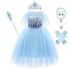 VIROYA 7 PCS Filles Elsa Costume avec Accessoires Princesse Dress Up Cosplay Glace Reine des Neiges Déguisements Enfants Hall