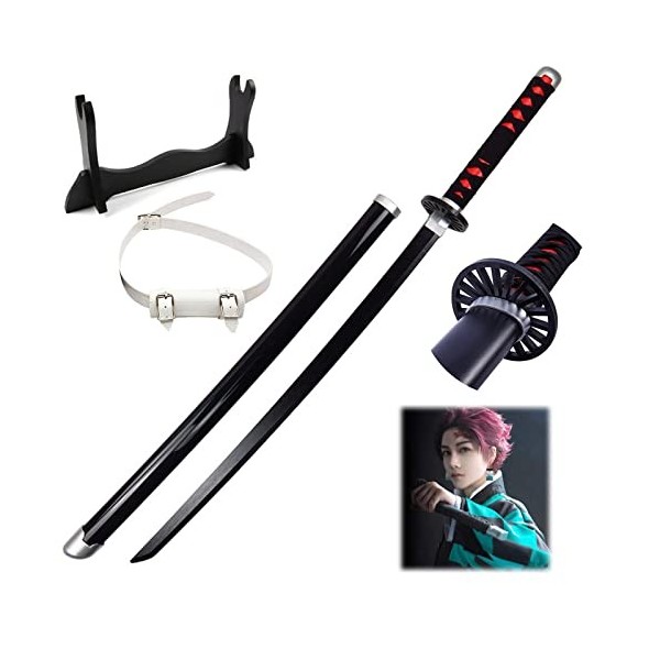 JRPT Slayer Sword Tanjiro Sword En Bois Samurai Sword Jouet Avec Porte-Couteau Et Ceinture Sword Katana Pour Les Accessoires 