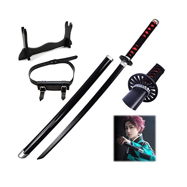 JRPT Slayer Sword Tanjiro Sword En Bois Samurai Sword Jouet Avec Porte-Couteau Et Ceinture Sword Katana Pour Les Accessoires 