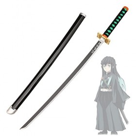 NIANXINN Lame de Tueur de Démons, Épée En Bois Cos, Accessoire DArme À Lame Katanas, Anime Cosplay, Samouraï En Bois Avec Ga