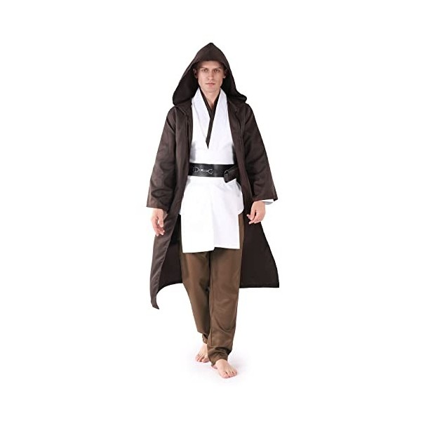 AENEY Jedi Costume tunique à capuche pour adulte - Costume médiéval - Costume de cosplay - Ensemble complet - Marron L - 18