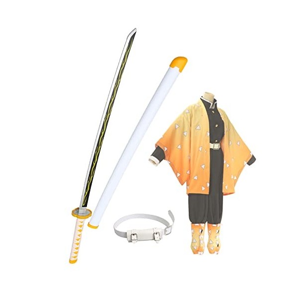 Vrseis Katana Demon Slayer Sabre en Bois ÉPéE de Samouraï Agatsuma Zenitsu Fans dAnime Cosplay Prop avec Blanc Ceinture pour