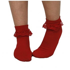 Lot de 24 paires de chaussettes rouges à volants pour adulte - Longueur cheville des années 50 - Accessoire de déguisement de