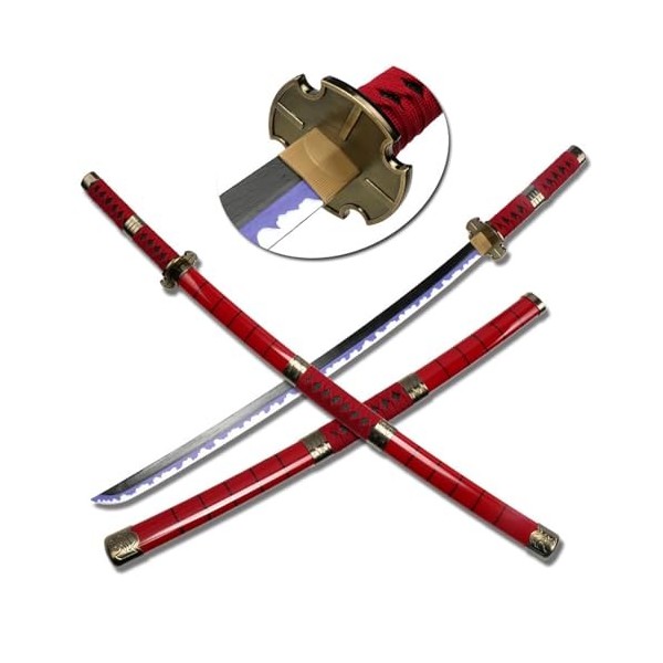 KingWey Roronoa Zoro Katana Une pièce,Lame en Bambou Faite à la Main,épée de samouraï en Bois de 103cm pour Accessoires de Co