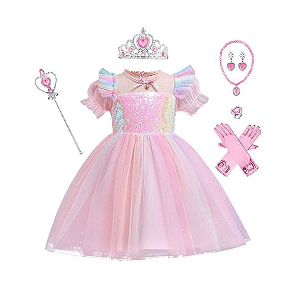 7 PCS Filles Elsa Costume avec Accessoires Princesse Dress Up Cosplay Glace Reine des Neiges Déguisements Enfants Halloween F