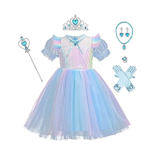 7 PCS Filles Elsa Costume avec Accessoires Princesse Dress Up Cosplay Glace Reine des Neiges Déguisements Enfants Halloween F