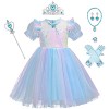 7 PCS Filles Elsa Costume avec Accessoires Princesse Dress Up Cosplay Glace Reine des Neiges Déguisements Enfants Halloween F