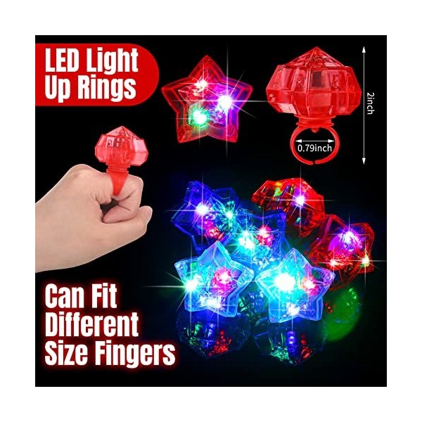 Henoyso Lot de 12 accessoires pour le 4 juillet comprenant 6 colliers lumineux à LED bleues, blanches, rouges, 6 lumières LED