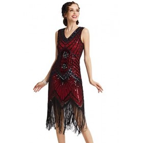 BABEYOND Robe Pailletté pour Femme-Gatsby Costume Set Années 1920 Déguisement Rétro 6Pcs Accessoires pour Fêtes et Soirée,L