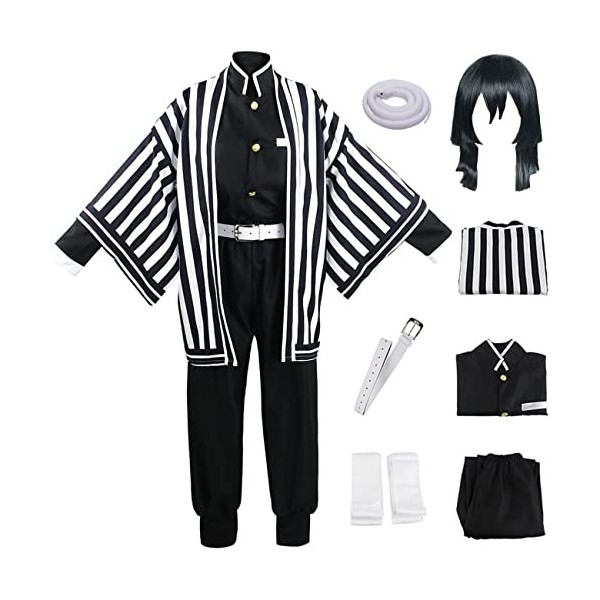 Foanja Iguro Obanai Déguisement Enfant Adulte Cosplay Demon Slayer Anime Uniforme Complet et Jouet Serpent 6 Pièces Set pour 