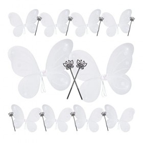 Relaxdays Déguisement de fée, lot de 10, ailes, baguette magique, costume, papillon, elfe, enfant, carnaval, blanc et argenté