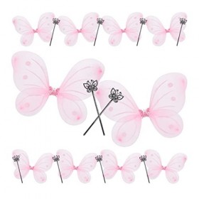 Relaxdays Déguisement de fée, lot de 10, ailes, baguette magique, costume, papillon, elfe, enfant, carnaval, rose et argenté