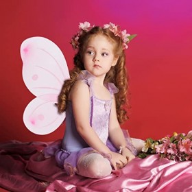 Relaxdays Déguisement de fée, lot de 10, ailes, baguette magique, costume, papillon, elfe, enfant, carnaval, rose et argenté